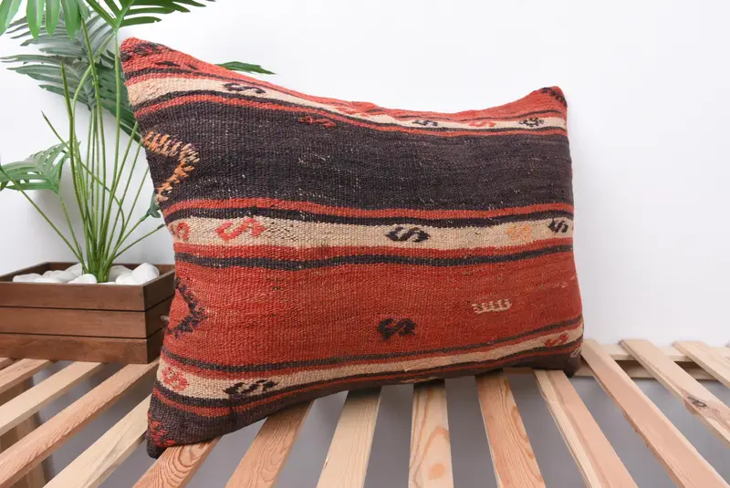 Pillow for Couch, Home Decor Pillow, Cushion Cover, Vintage Kilim Pillow, 20x28 Brown Pillow Sham, Cozy Throw Pillow, Outdoor Throw Pillow Sham - 4