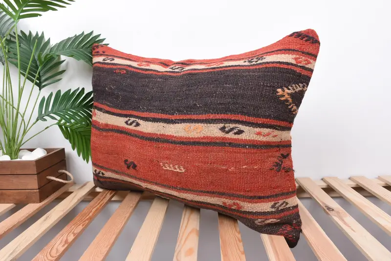 Pillow for Couch, Home Decor Pillow, Cushion Cover, Vintage Kilim Pillow, 20x28 Brown Pillow Sham, Cozy Throw Pillow, Outdoor Throw Pillow Sham - 5