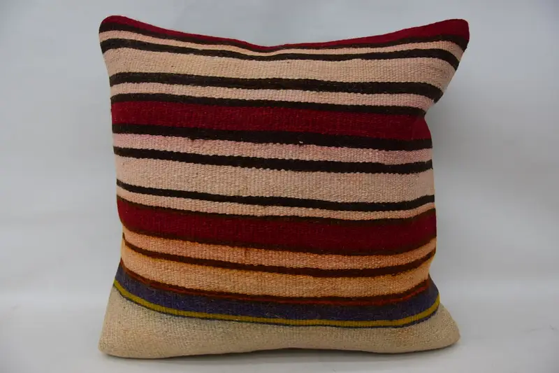 Handmade Kilim Cushion, Decorative Pillow Cover, Kilim Pillow, Kilim Pillow Cover, Cushion Cover, 18x18 Beige Pillow Cover - 4