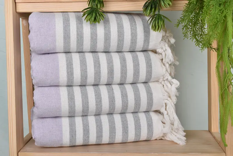 Custom Beach Towel Striped Terry Lilac Cotton Towel, 36x67 Inches