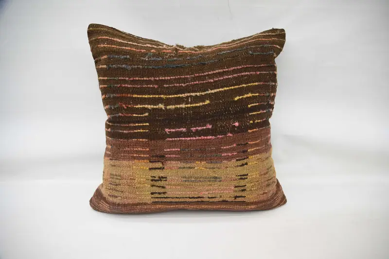 Boho Pillow Sham Cover, Kilim Pillow Cover, Boho Pillow, 32x32 Yellow Pillow, Handmade Rug Seat Cushion Cover, Pillow Case, Indoor Cushion Cover - 4