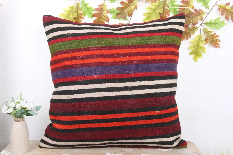24x24 Red Pillow Case, Customized Pillow Sham, Boho Throw Cushion, Cushion Cover, Handmade Kilim Cushion, Kilim Pillow, Interior Designer Pillow - 2