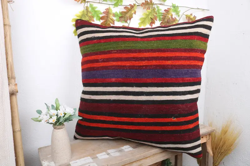 24x24 Red Pillow Case, Customized Pillow Sham, Boho Throw Cushion, Cushion Cover, Handmade Kilim Cushion, Kilim Pillow, Interior Designer Pillow - 4