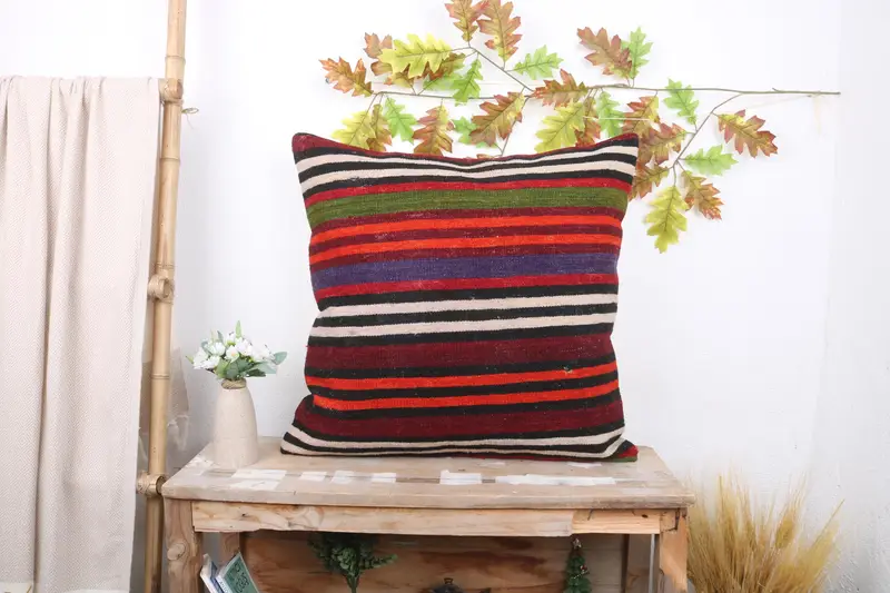 24x24 Red Pillow Case, Customized Pillow Sham, Boho Throw Cushion, Cushion Cover, Handmade Kilim Cushion, Kilim Pillow, Interior Designer Pillow - 1