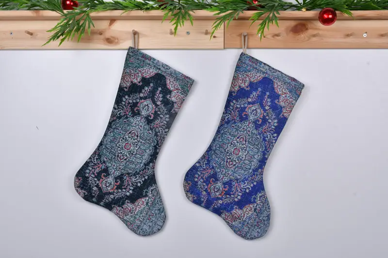 Festive Green & Pink Christmas Stocking, 12-Inch Ornamental Stocking