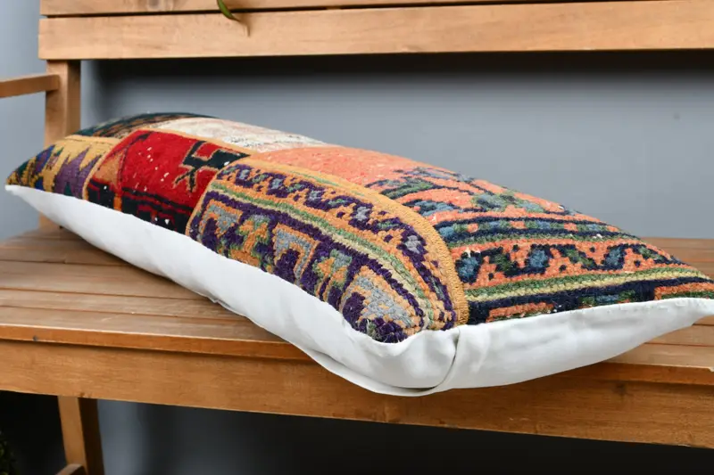 Pillow Case, 12x36 Orange Pillow Sham, Turkish Kilim Pillow, Turkish Pillow, Vintage Kilim Throw Pillow, Kilim Rug Pillow Sham - 3
