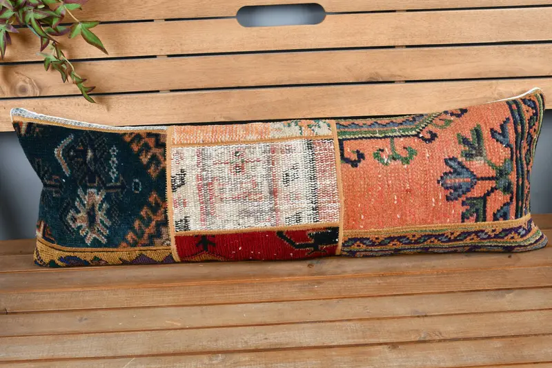 Pillow Case, 12x36 Orange Pillow Sham, Turkish Kilim Pillow, Turkish Pillow, Vintage Kilim Throw Pillow, Kilim Rug Pillow Sham - 6