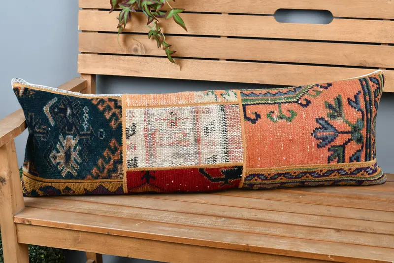 Pillow Case, 12x36 Orange Pillow Sham, Turkish Kilim Pillow, Turkish Pillow, Vintage Kilim Throw Pillow, Kilim Rug Pillow Sham - 1