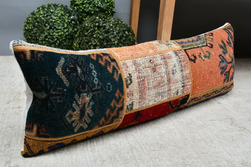 Pillow Case, 12x36 Orange Pillow Sham, Turkish Kilim Pillow, Turkish Pillow, Vintage Kilim Throw Pillow, Kilim Rug Pillow Sham - 7