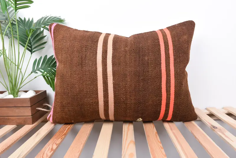 Authentic Pillow Case, Gift Pillow, Boho Pillow Sham Cover, Turkish Kilim Pillow, 20x28 Brown Pillow Cover, Cotton Cushion Cover, Cushion Cover - 1