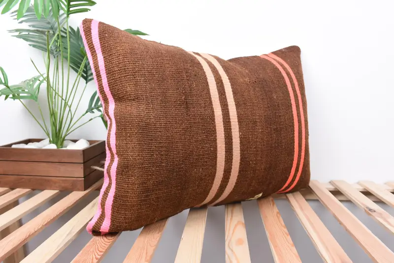 Authentic Pillow Case, Gift Pillow, Boho Pillow Sham Cover, Turkish Kilim Pillow, 20x28 Brown Pillow Cover, Cotton Cushion Cover, Cushion Cover - 4