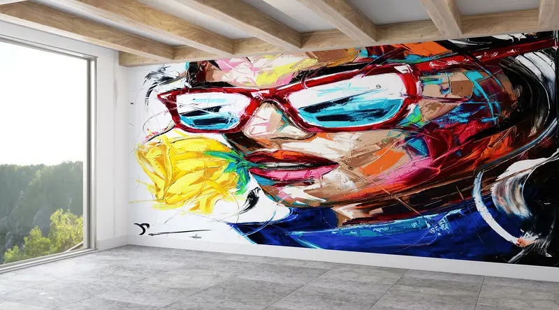 Abstract Woman Wall Mural,Custom Wall Paper,Woman Street Wall Decor,3d Wall Paper,Wall Paper Peel and Stick,Woman Face Wall Mural, - 4