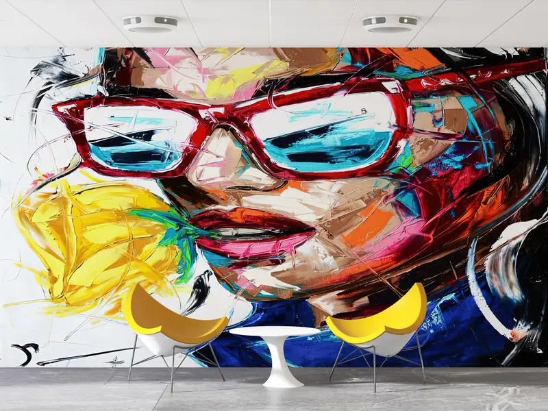Abstract Woman Wall Mural,Custom Wall Paper,Woman Street Wall Decor,3d Wall Paper,Wall Paper Peel and Stick,Woman Face Wall Mural, - 2