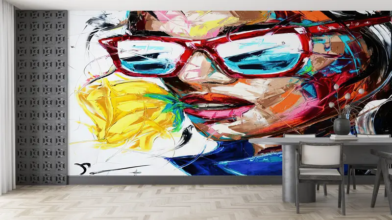 Abstract Woman Wall Mural,Custom Wall Paper,Woman Street Wall Decor,3d Wall Paper,Wall Paper Peel and Stick,Woman Face Wall Mural, - 6