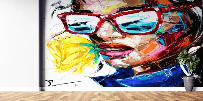 Abstract Woman Wall Mural,Custom Wall Paper,Woman Street Wall Decor,3d Wall Paper,Wall Paper Peel and Stick,Woman Face Wall Mural, - 7