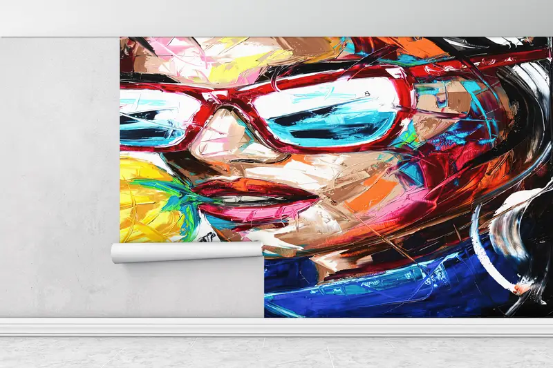Abstract Woman Wall Mural,Custom Wall Paper,Woman Street Wall Decor,3d Wall Paper,Wall Paper Peel and Stick,Woman Face Wall Mural, - 1