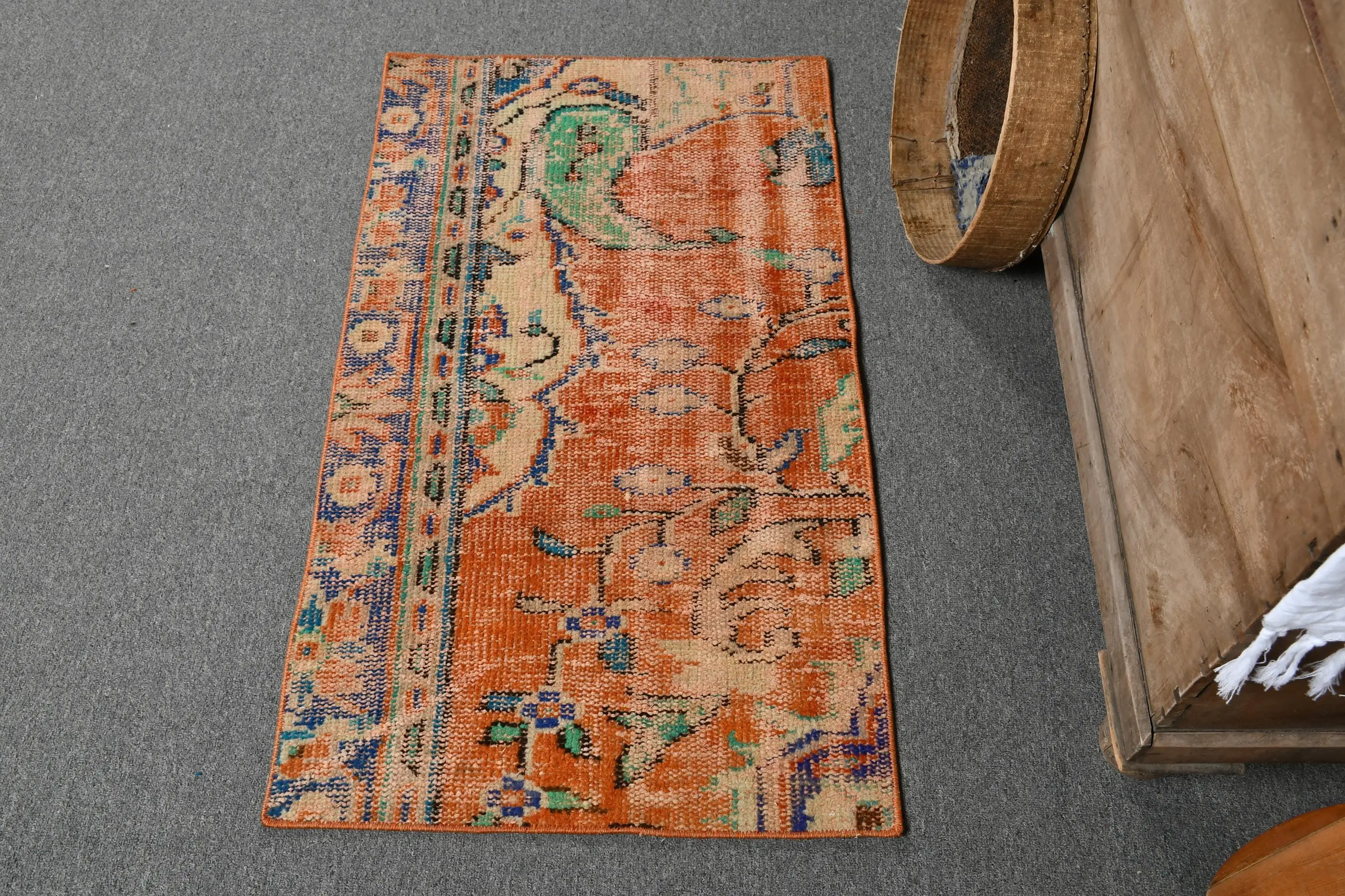 Turkish 2x3.4 ft Rug, Vintage Rug, Orange Floral Rug Wool - 1