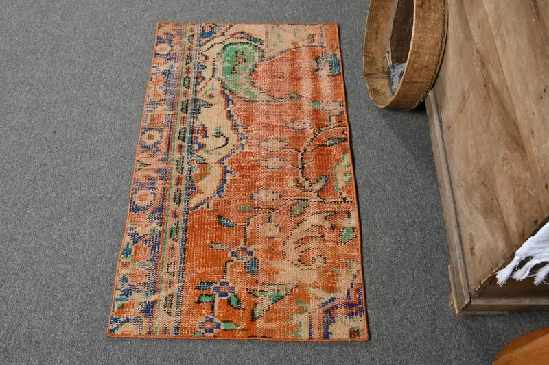 Vibrant Orange & Blue Rug, 2x3 ft Floral & Paisley