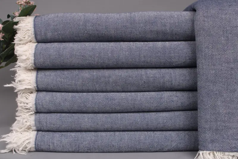 Wedding Gift Blanket Navy Solid Throw, Turkish Cotton, 60x71 Inches