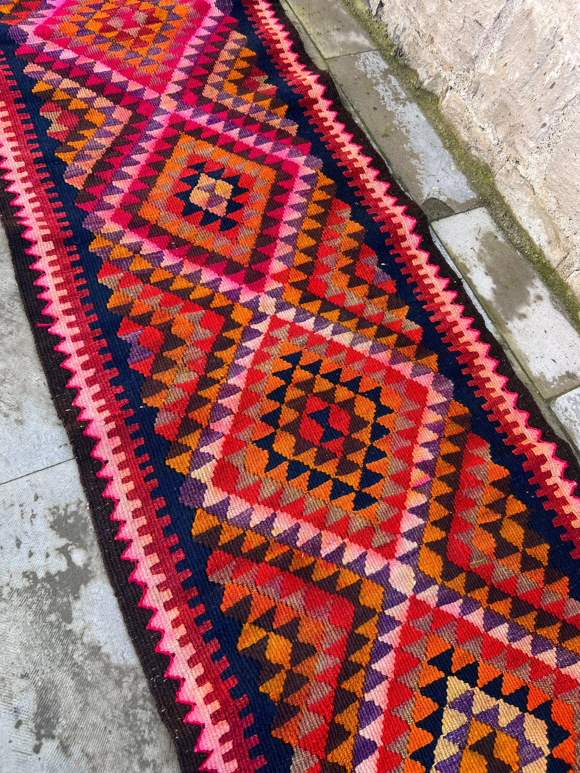 Turkish Vintage Rug, 2.8x10.1 ft Runner Rug, Red Blue Oriental Wool Rug - 1