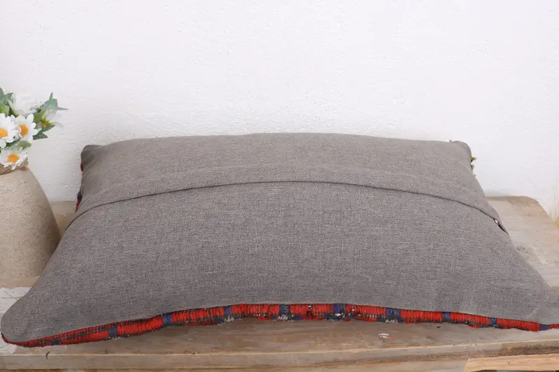 Gift Pillow, Pillow, Ethnical Kilim Rug Pillow, Vintage Kilim Pillow, Muted Cushion Cover, 12x20 Red Pillow Case, Nomadic Cushion - 7