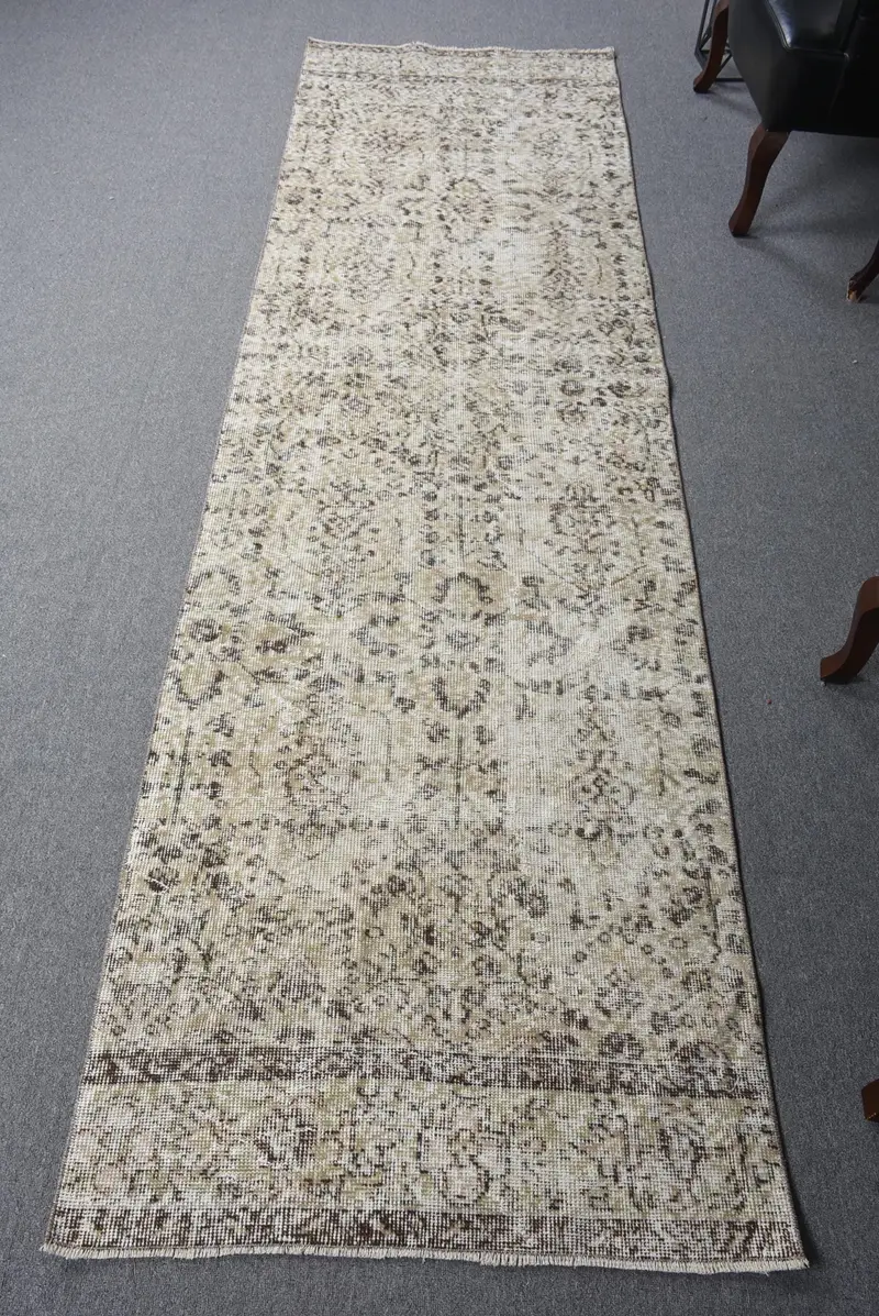 Elegante alfombra floral verde, decoración elegante de 2,9x9,8 pies