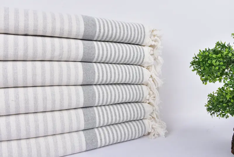 Eco-Friendly Turkish Towel, Cotton towel, Custom Wedding Gift, Lightweight Turkish towel, Boyfriend Christmas Gift, 68x40 Cotton Striped Terry Towel - 2