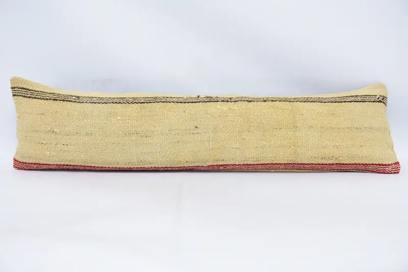 Vintage Kilim Pillow, Gift Pillow, 12x48 Beige Pillow, Comfy Throw Pillow Sham, Bolster Throw Cushion Cover, Handmade Kilim Cushion, Pillow Sham - 1