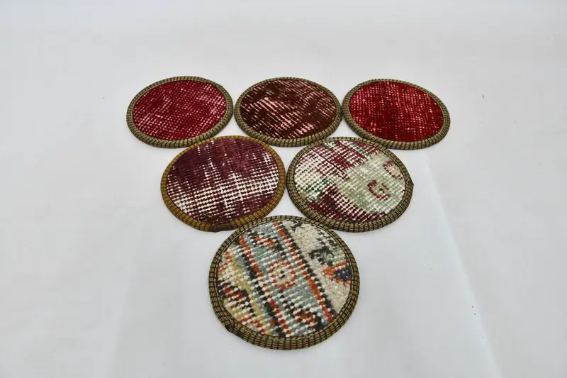 Bohemian Red and Beige Round Coaster, Unique Bohemian Coaster