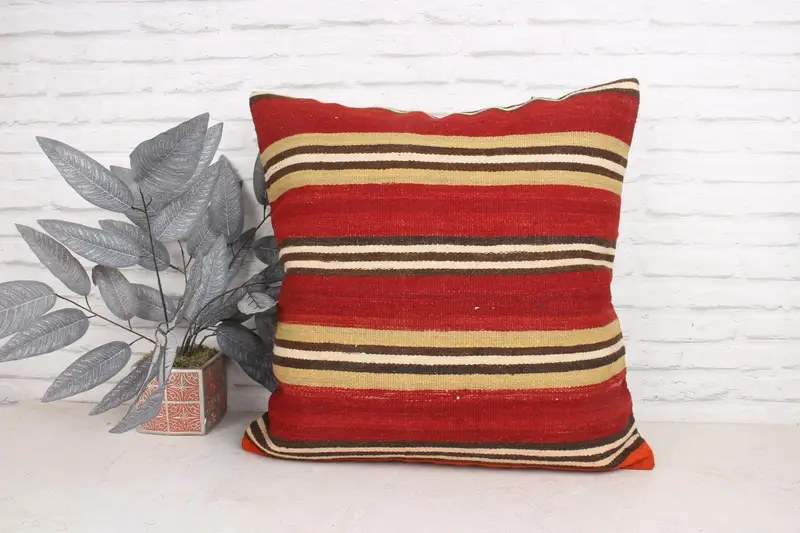 Turkish Pillow, Boho Pillow, Kilim Pillow Cover, Pillow, Traditional Cushion Case, Farmhouse Pillow Case, 24x24 Red Pillow Case - 1