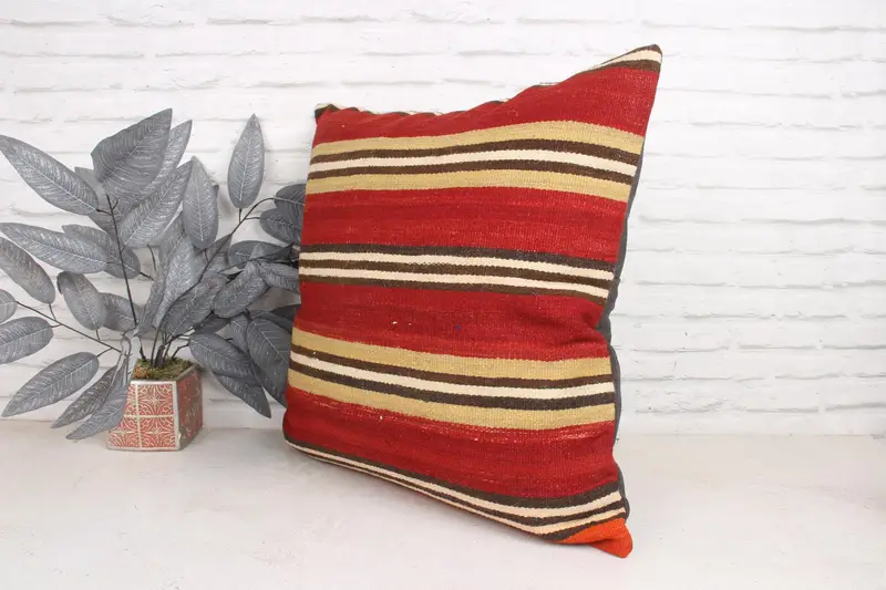 Turkish Pillow, Boho Pillow, Kilim Pillow Cover, Pillow, Traditional Cushion Case, Farmhouse Pillow Case, 24x24 Red Pillow Case - 4