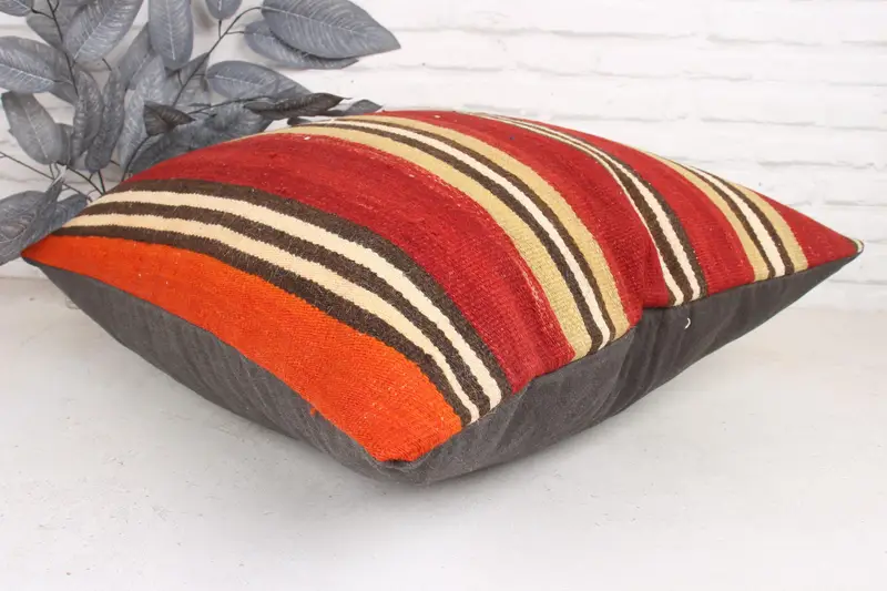 Turkish Pillow, Boho Pillow, Kilim Pillow Cover, Pillow, Traditional Cushion Case, Farmhouse Pillow Case, 24x24 Red Pillow Case - 6