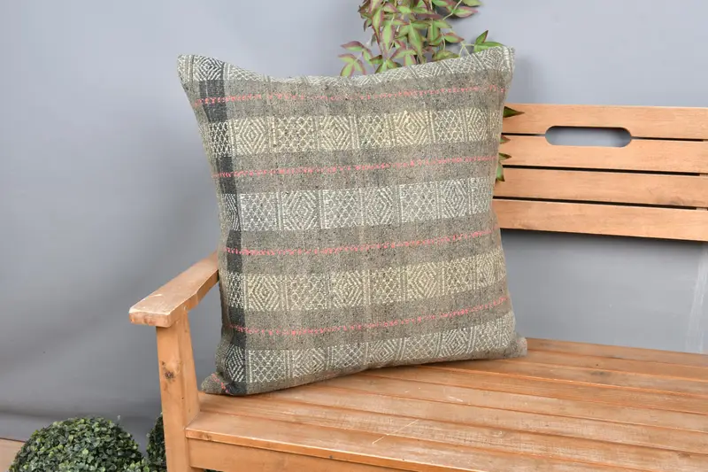 Turkish Kilim Pillow, Pillow Case, 24x24 Yellow Pillow Sham, Toss Pillow Case, Turkish Pillow, Cotton Cushion Cover, Handmade Kilim Cushion - 1