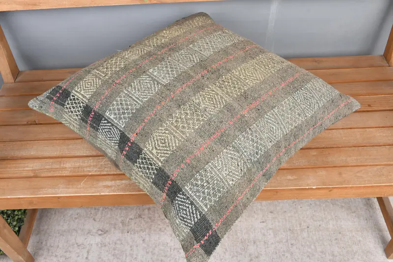 Turkish Kilim Pillow, Pillow Case, 24x24 Yellow Pillow Sham, Toss Pillow Case, Turkish Pillow, Cotton Cushion Cover, Handmade Kilim Cushion - 2