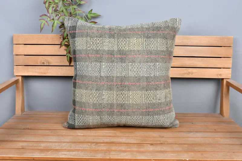 Turkish Kilim Pillow, Pillow Case, 24x24 Yellow Pillow Sham, Toss Pillow Case, Turkish Pillow, Cotton Cushion Cover, Handmade Kilim Cushion - 6
