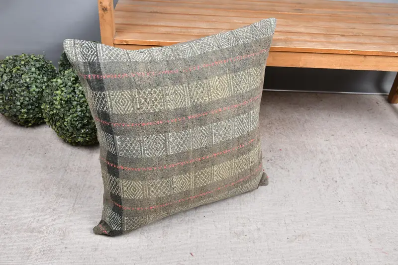 Turkish Kilim Pillow, Pillow Case, 24x24 Yellow Pillow Sham, Toss Pillow Case, Turkish Pillow, Cotton Cushion Cover, Handmade Kilim Cushion - 7