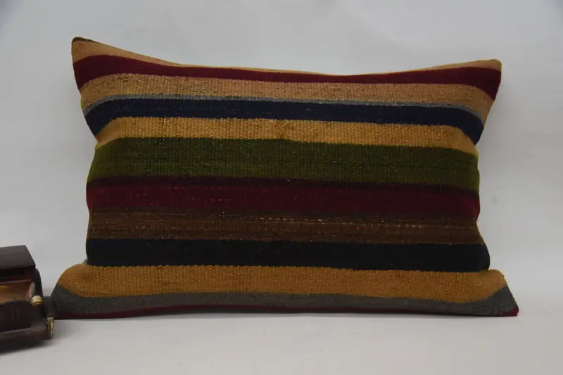 Handgefertigtes gestreiftes Kissen, 16x24 grünes und orangefarbenes Wurfkissen