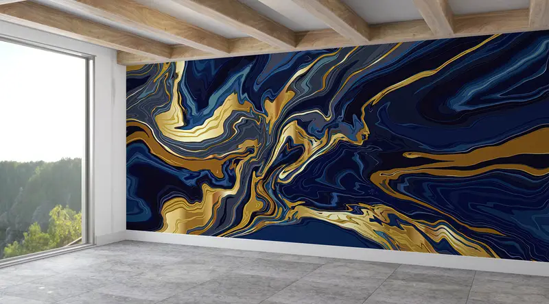 Lacivert Pırıltılı Altın Mermer Baskılı Duvar Kağıdı - Modern Elegance