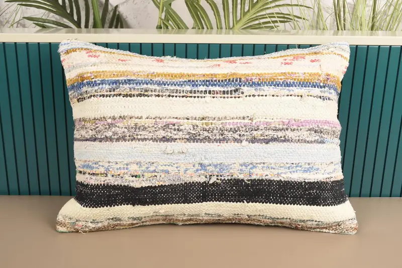 Vintage 16x24 inch Striped Euro Sham, New Home Gift White Moroccan Gift for Mom Cushion Case - 1