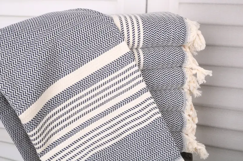 Striped Towel Navy Cotton Turkish Bath Towel, 40x71 Inches