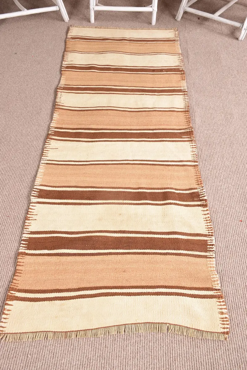 Kilim Rug, 2.6x7.4 ft Turkish Rug, Brown Polka dot Rug Wool - 1
