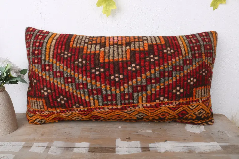 Cushion, Seat Cushion Cover, Turkish Pillow, Antique Pillows, Bolster Pillow Sham, Kilim Pillow, Christmas Cushion, 12x24 Red Cushion - 2