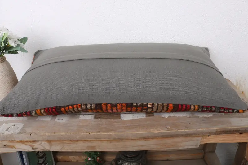 Cushion, Seat Cushion Cover, Turkish Pillow, Antique Pillows, Bolster Pillow Sham, Kilim Pillow, Christmas Cushion, 12x24 Red Cushion - 7