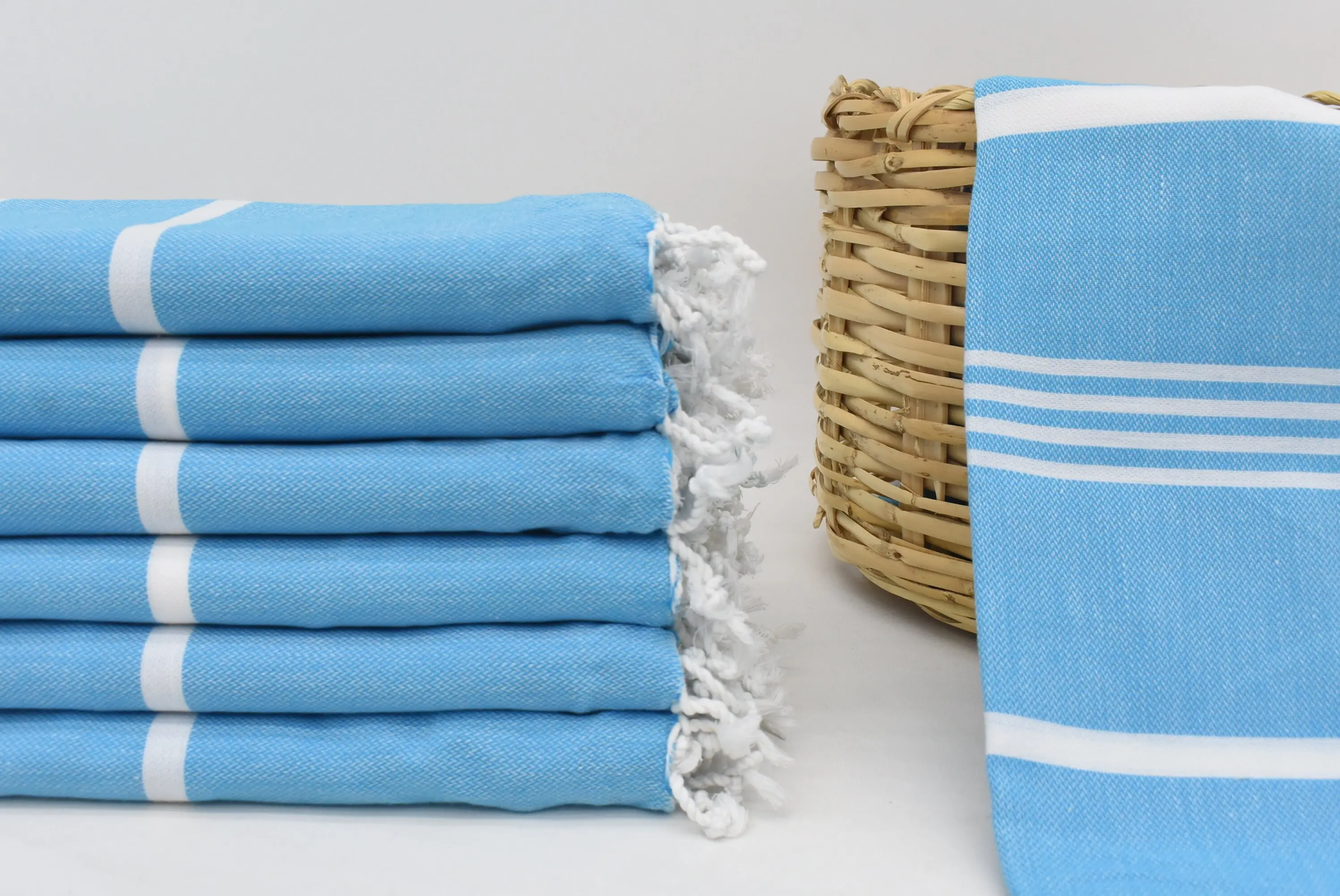 Light Blue Striped Turkish Bath Towel, Organic Cotton, 70x40 Inches - 1