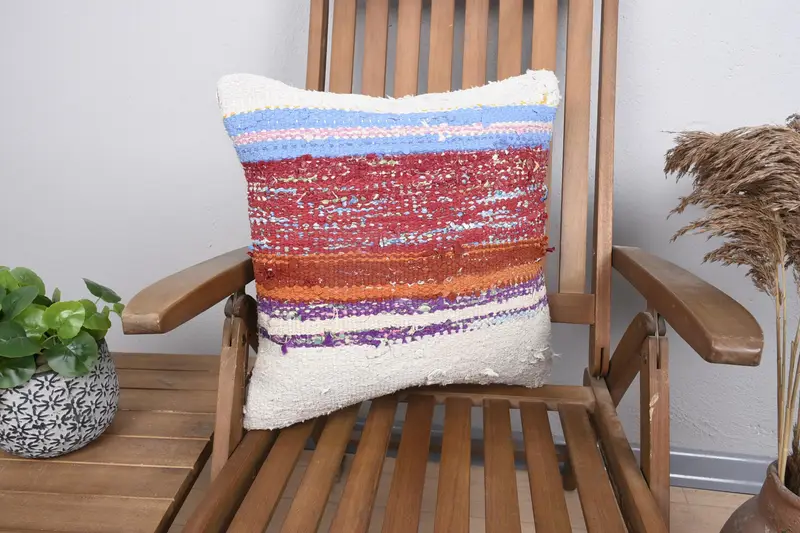 Blue 46x46 cm Throw Cushion Cover, Striped Balcony Antique Cushion - 1