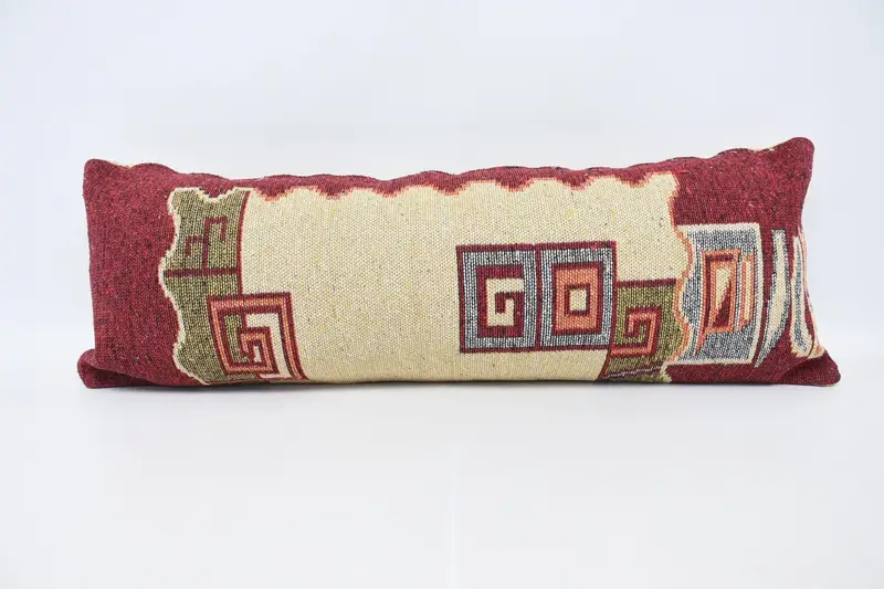 Rot & Gelb besticktes Wurfkissen, geometrisches handgemachtes Kissen