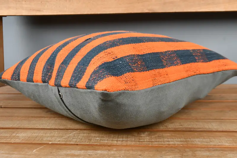 16x16 Orange Pillow Case, Patio Cushion Case, Office Chair Cushion Cover, Pillow, Pillow for Couch, Vintage Kilim Pillow, Pillow for Sofa - 3