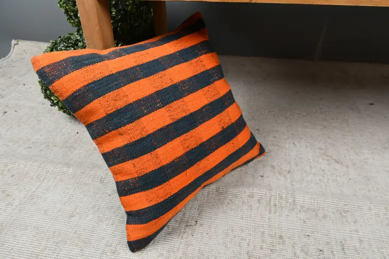16x16 Orange Pillow Case, Patio Cushion Case, Office Chair Cushion Cover, Pillow, Pillow for Couch, Vintage Kilim Pillow, Pillow for Sofa - 7