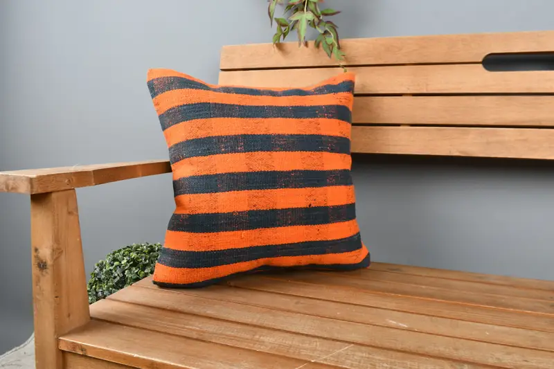 16x16 Orange Pillow Case, Patio Cushion Case, Office Chair Cushion Cover, Pillow, Pillow for Couch, Vintage Kilim Pillow, Pillow for Sofa - 1