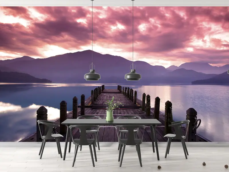 Printed Wallpaper: Pink Clouds & Seascape Nature Landscape